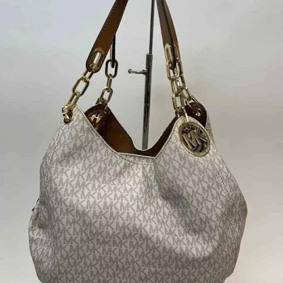 Michael Kors MK Designer Fulton Multicolor Cream Gold Hobo Shoulder Bag Purse - Picture 2 of 8